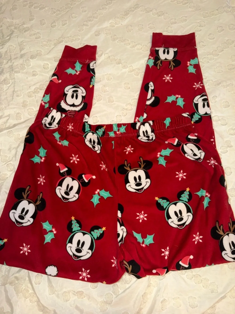 Disney Red Holiday Mickey Sleepwear Top & Bottom with Teal & White Accents - Picture 6 of 8